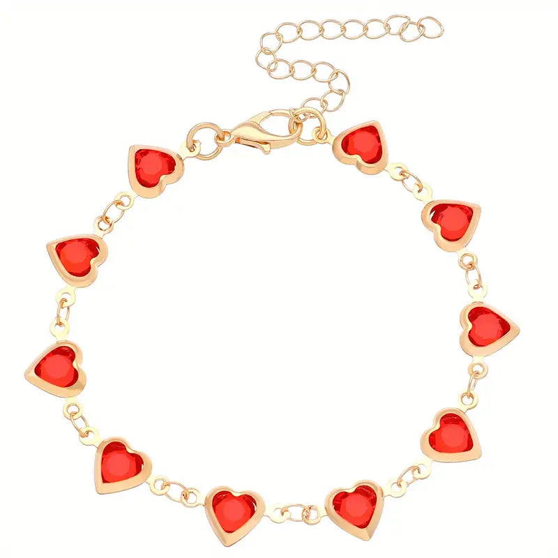 Złoto Rubin Serce Chain Bransoletka