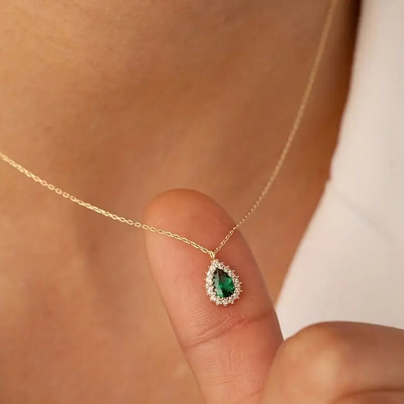 Złoto Szmaragd Teardrop Naszyjnik