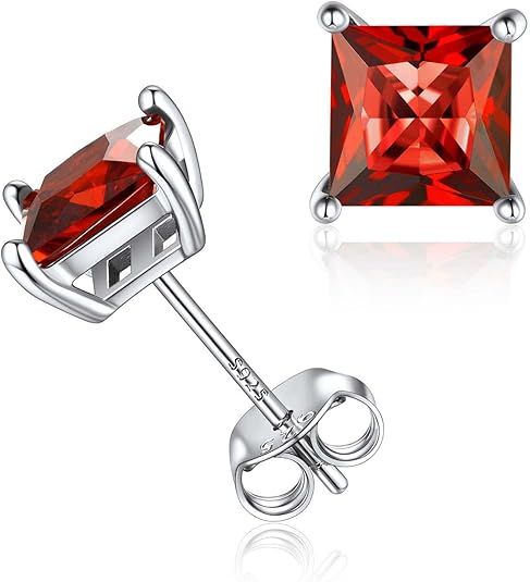 Minimalist Princess Cut Rubin Kolczyki Sztyfty | Biały Złoto