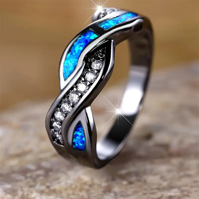 Srebro Twisted Inlay Pierścionek