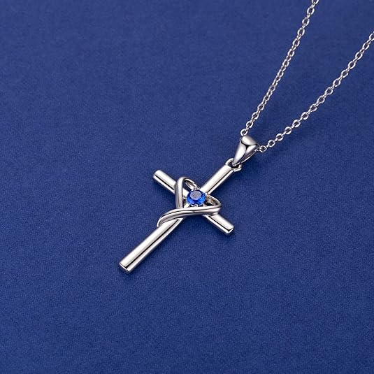 Szafir Cross Naszyjnik | Biały Złoto
