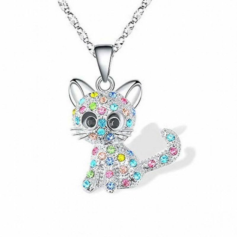 Srebro Baby Kittens and Coloured Zirconia Naszyjnik