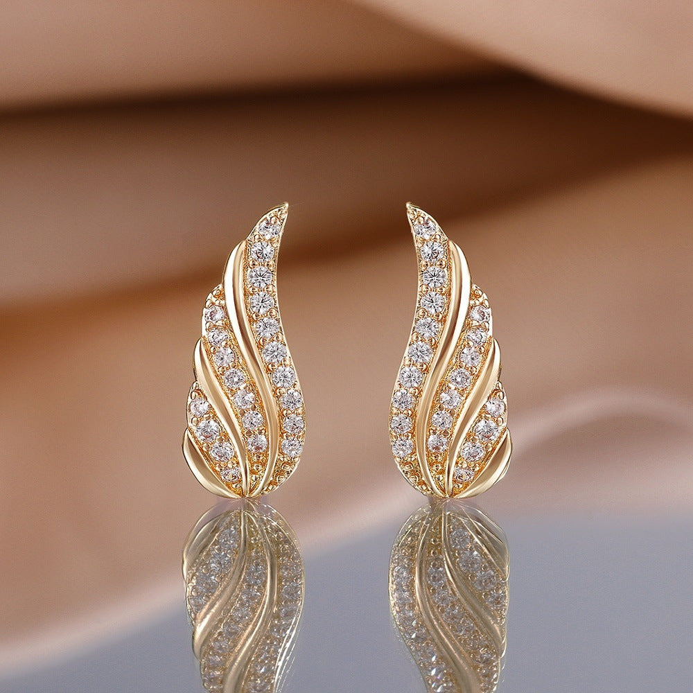 Modern Leaf Pave Kolczyki | Złoto