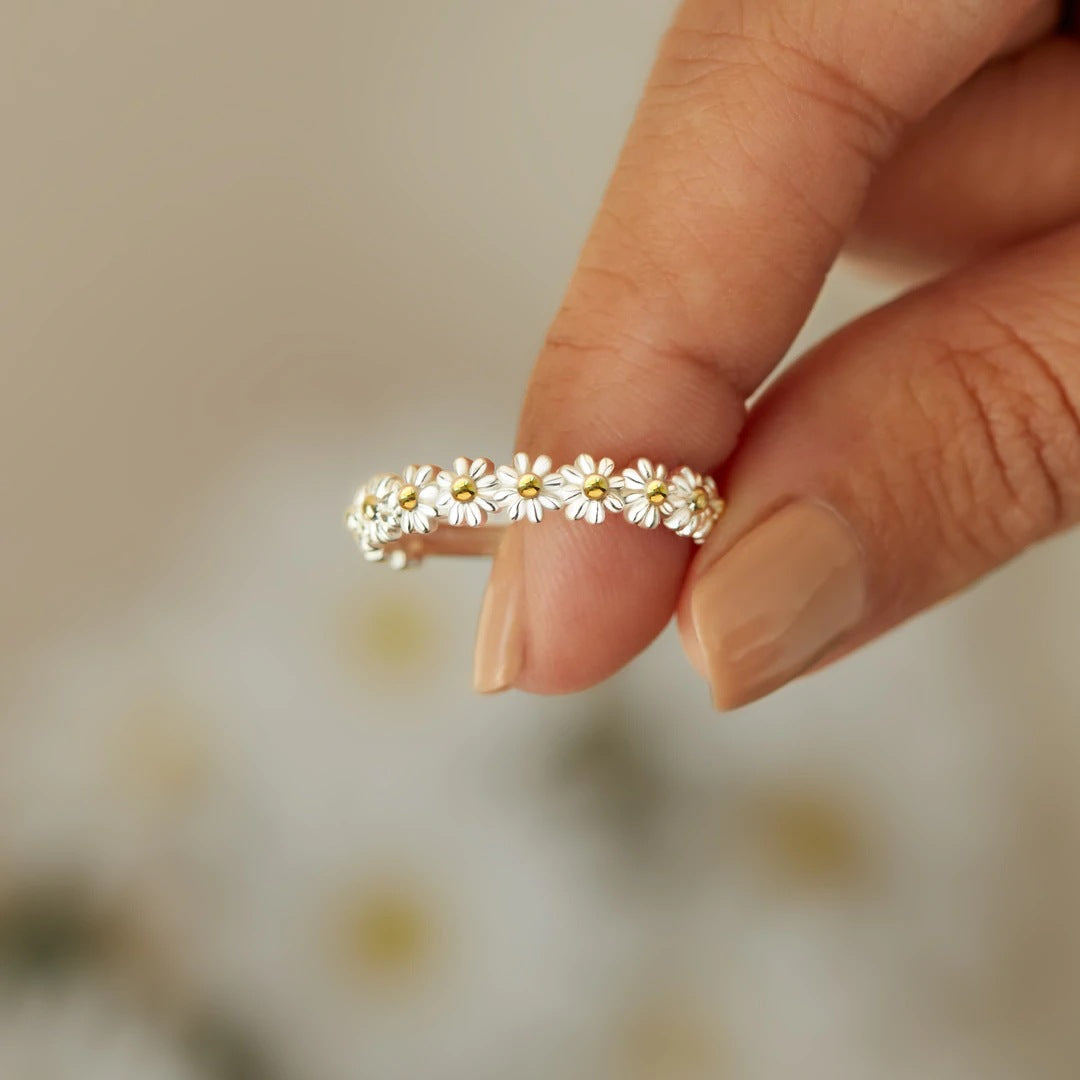 Srebro Floral Pierścionek