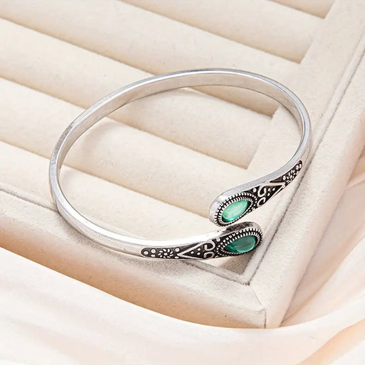 Srebro Szmaragd Vintage Bangle