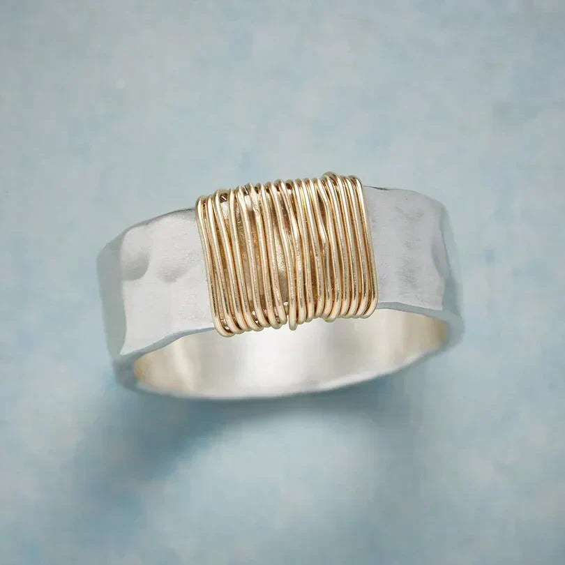 Srebro and Złoto Wire Wrapped Pierścionek