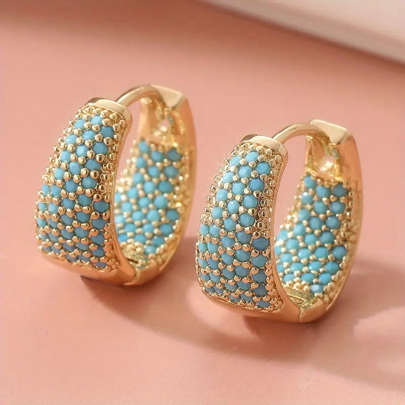 Golden-Tone Turkus Beaded Kolczyki Kółka | Złoto