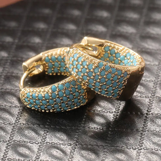 Golden-Tone Turkus Beaded Kolczyki Kółka | Złoto