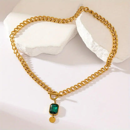 Chunky Chain Szmaragd Pendant Naszyjnik | Złoto
