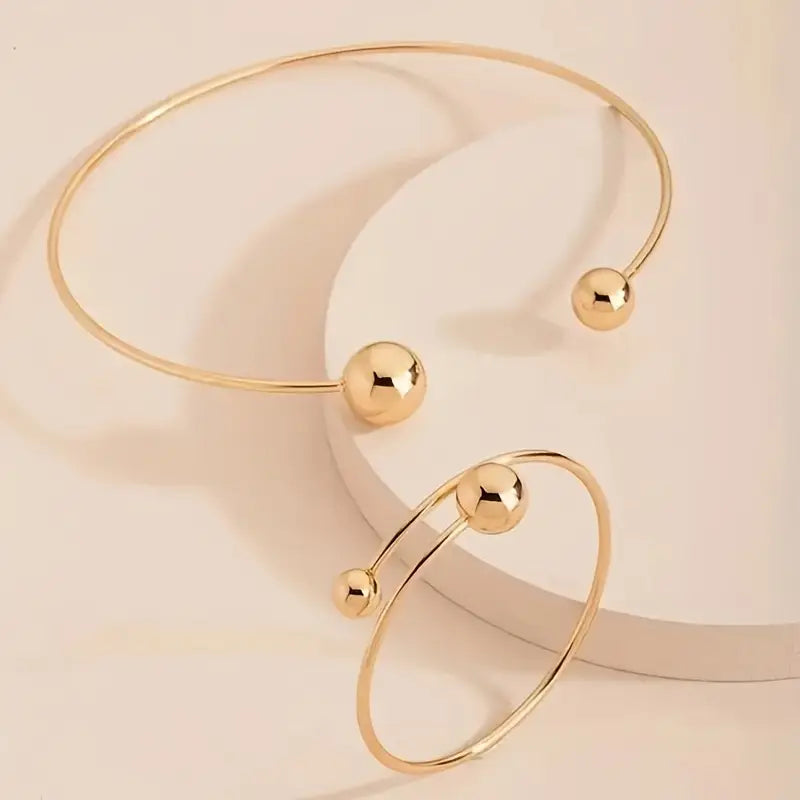 Minimalist Glow Collar & Cuff Zestaw Bransoletek | Złoto