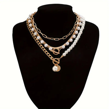 Vintage Perła & Złoto Snake Chain Zestaw Naszyjników | Złoto