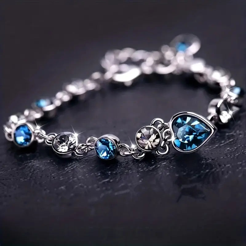 Srebro Szafir Serce Chain Bransoletka