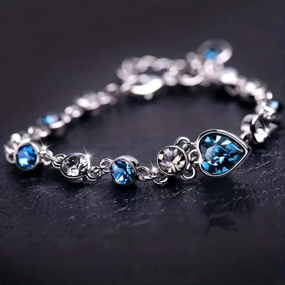 Srebro Szafir Serce Chain Bransoletka