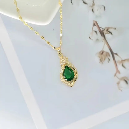 Złoto Szmaragd Teardrop Pendant Naszyjnik