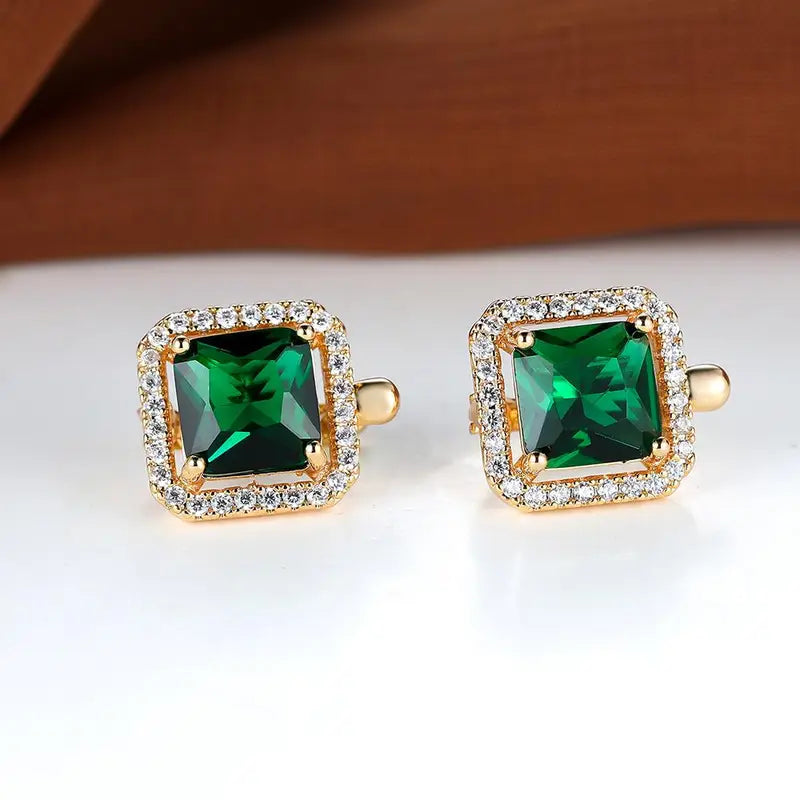 Golden Green Square Zirconia Kolczyki | Złoto