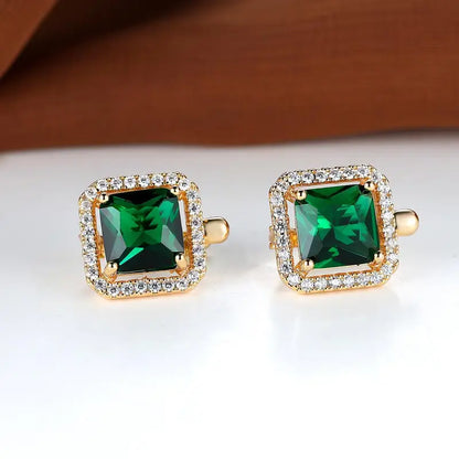 Golden Green Square Zirconia Kolczyki | Złoto