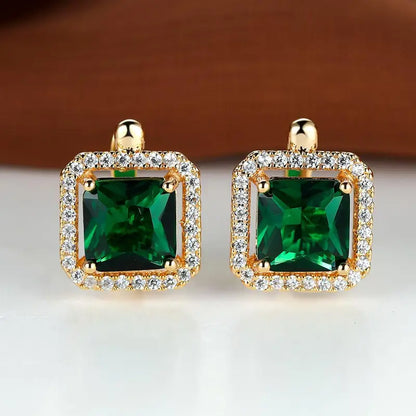 Golden Green Square Zirconia Kolczyki | Złoto