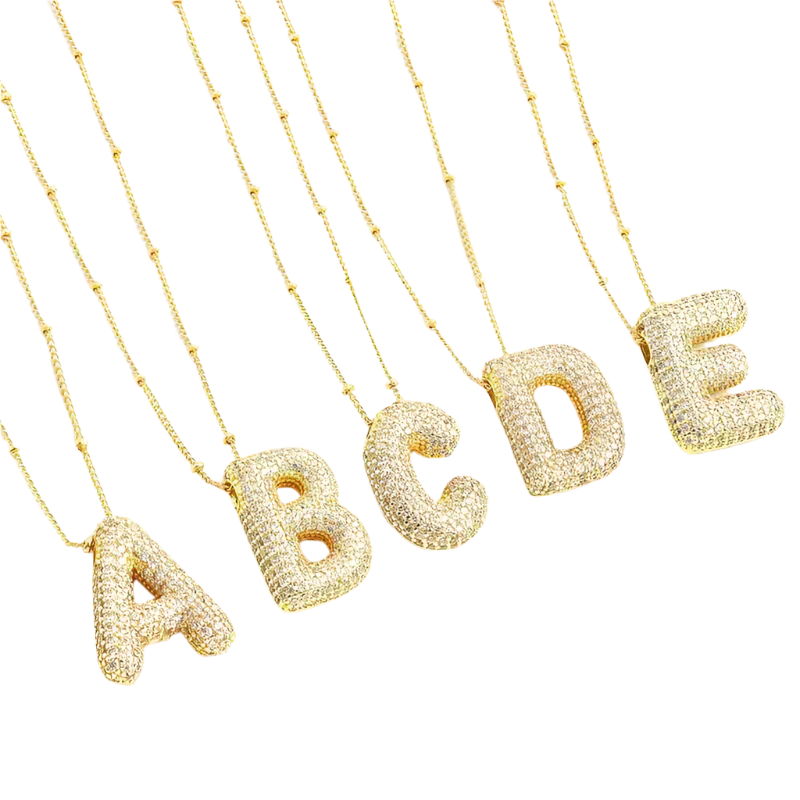 Bubble letter initial zestaw naszyjników | Złoto
