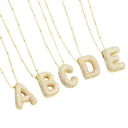 Bubble letter initial zestaw naszyjników | Złoto