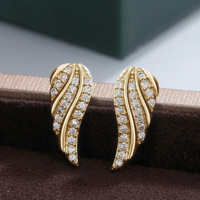 Modern Leaf Pave Kolczyki | Złoto