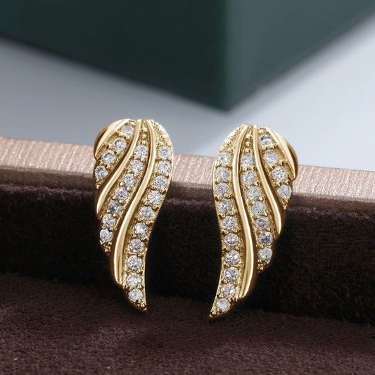 Modern Leaf Pave Kolczyki | Złoto
