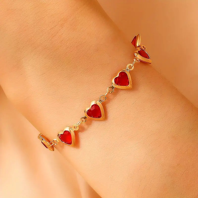 Złoto Rubin Serce Chain Bransoletka