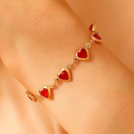 Złoto Rubin Serce Chain Bransoletka