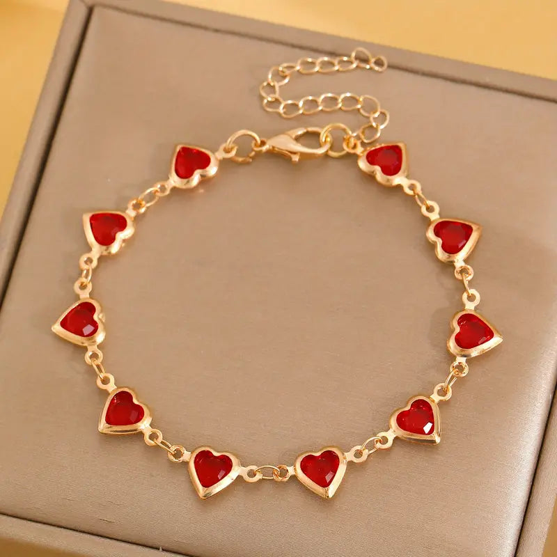 Złoto Rubin Serce Chain Bransoletka