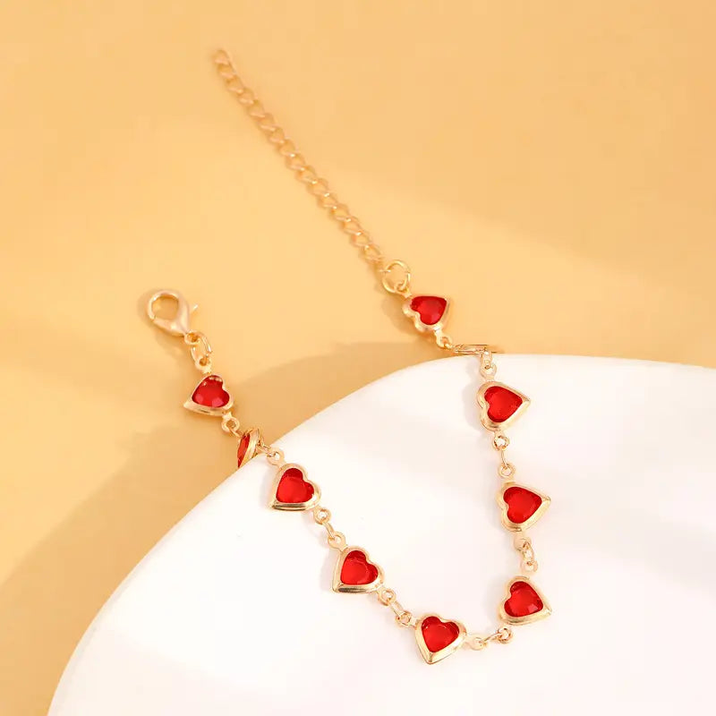 Złoto Rubin Serce Chain Bransoletka