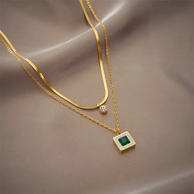 Złoto Szmaragd Layered Naszyjnik
