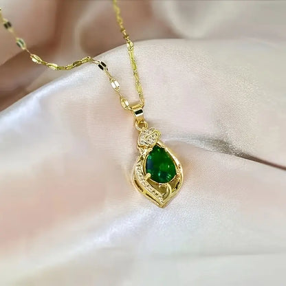 Złoto Szmaragd Teardrop Pendant Naszyjnik