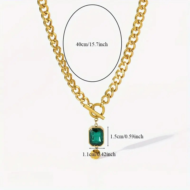 Chunky Chain Szmaragd Pendant Naszyjnik | Złoto