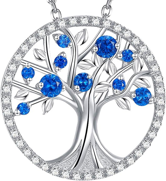 Tree of Life Szafir Naszyjnik | Biały Złoto