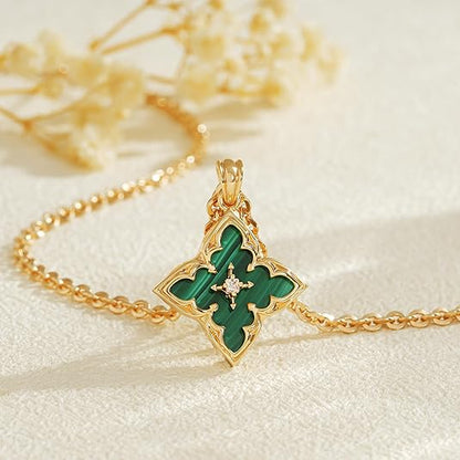 Szmaragd Clover Pendant Naszyjnik | Złoto