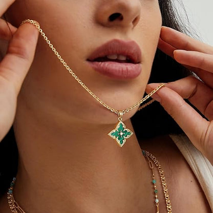 Szmaragd Clover Pendant Naszyjnik | Złoto
