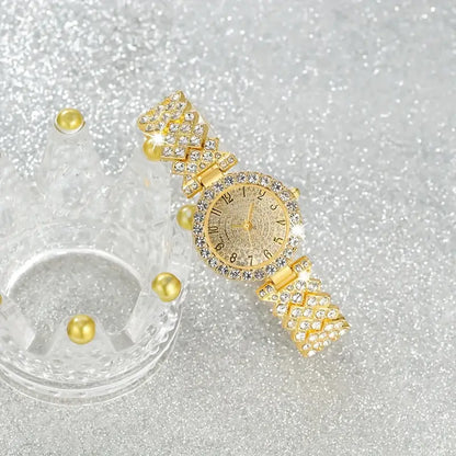 Luxe Radiance Złoto Watch & Zestaw Bransoletek | Złoto