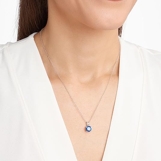 Round Cut Szafir Naszyjnik | Biały Złoto