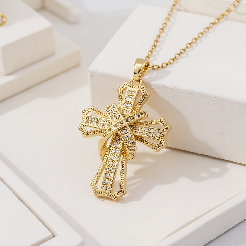 Radiant Cross Pendant Naszyjnik | Złoto