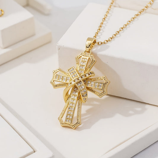 Radiant Cross Pendant Naszyjnik | Złoto