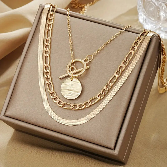 Savira Textured Coin Layered Naszyjnik | Złoto