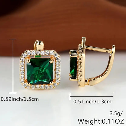 Golden Green Square Zirconia Kolczyki | Złoto