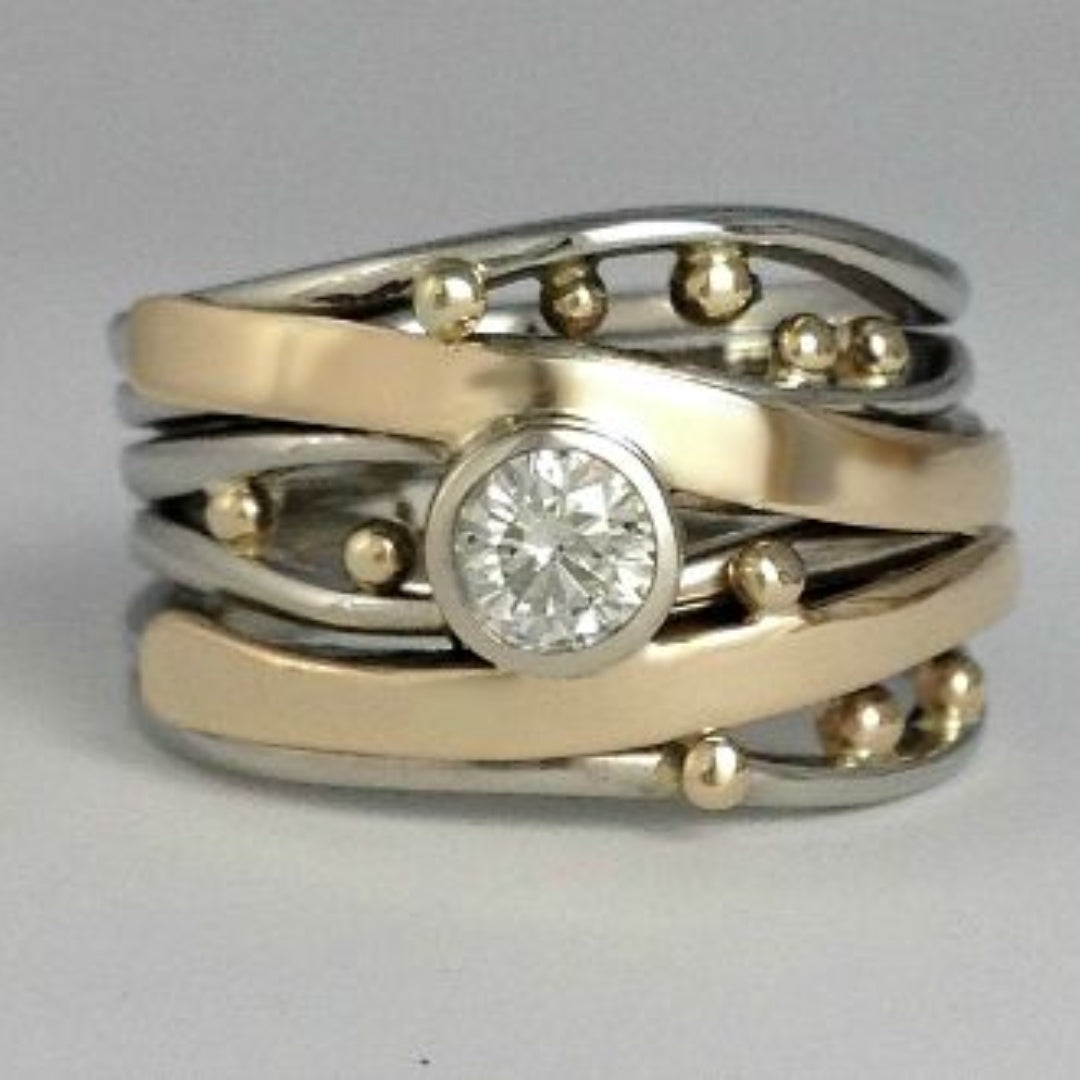 Srebro and Złoto Bezel Wrap Pierścionek