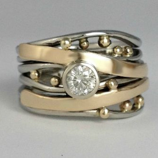 Srebro and Złoto Bezel Wrap Pierścionek