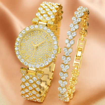 Luxe Radiance Złoto Watch & Zestaw Bransoletek | Złoto