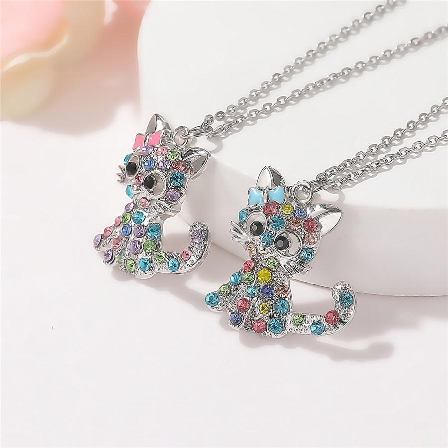 Srebro Baby Kittens and Coloured Zirconia Naszyjnik