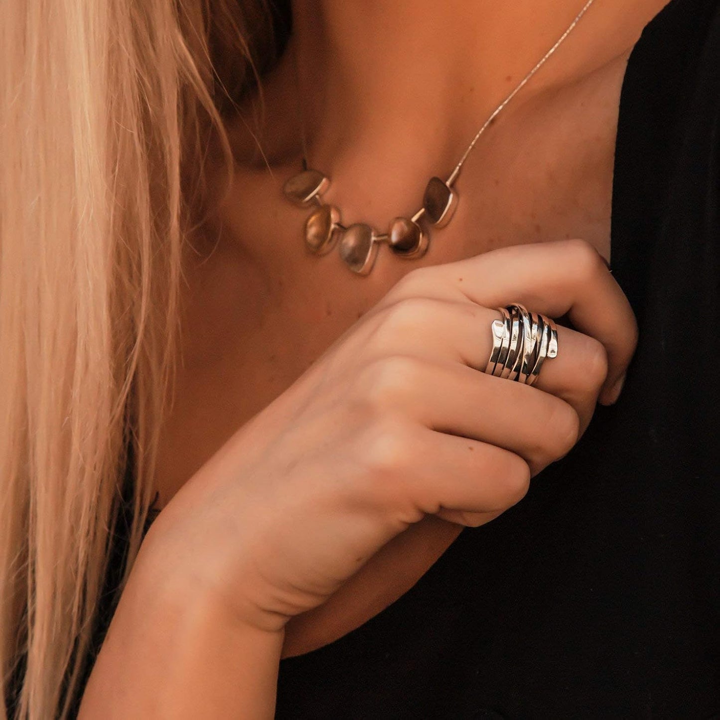 Srebro Multi Band Wrap Pierścionek
