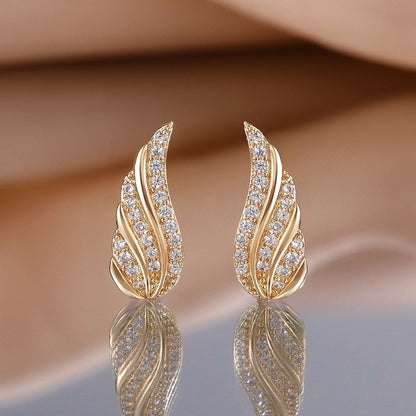 Modern Leaf Pave Kolczyki | Złoto
