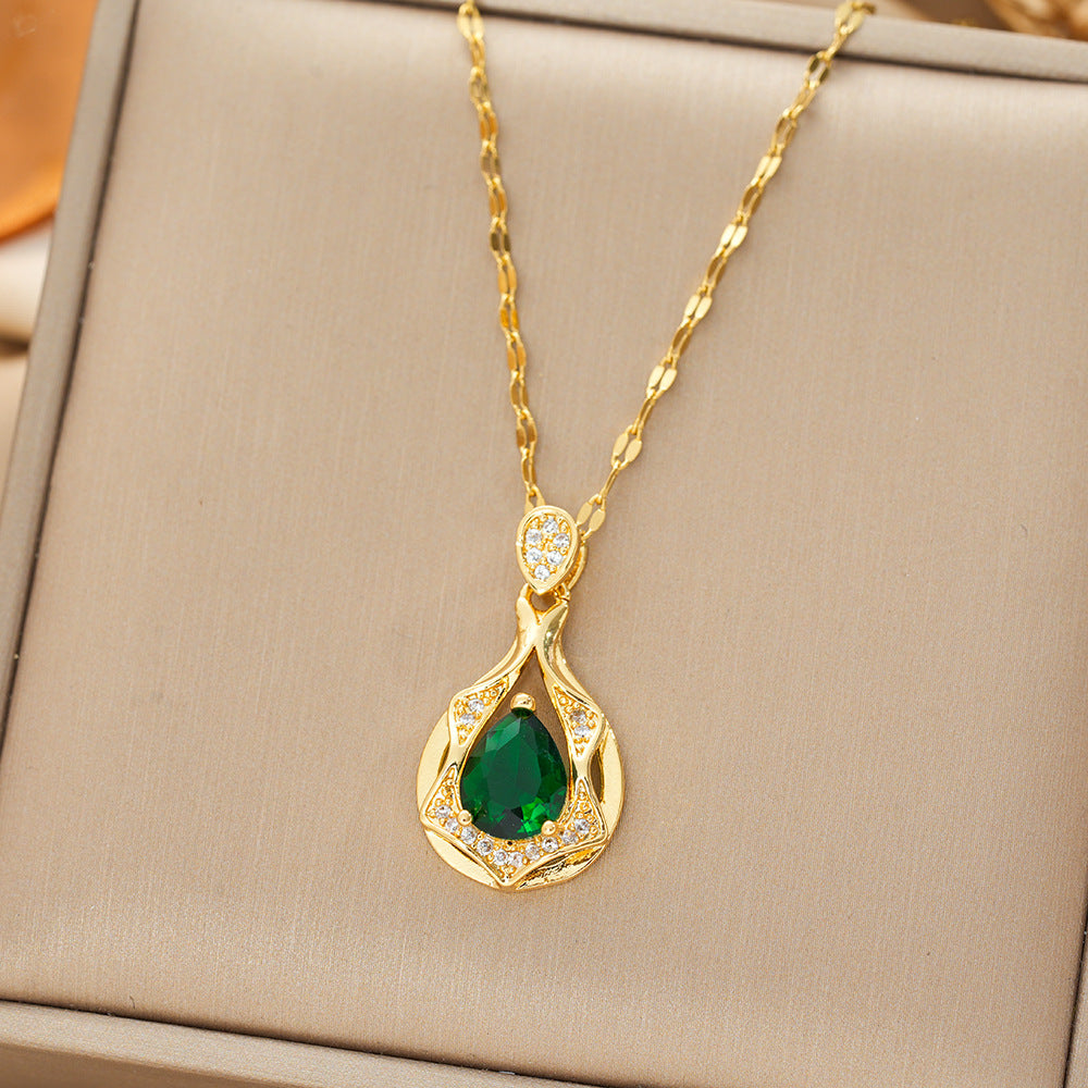 Złoto Szmaragd Teardrop Pendant Naszyjnik