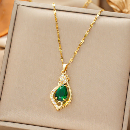 Złoto Szmaragd Teardrop Pendant Naszyjnik