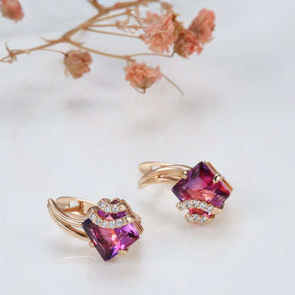 Crimson Square Kryształ Kolczyki | Rosegold